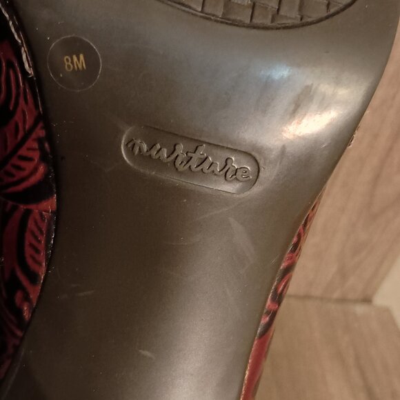 Nurture Sandee Peep Toe Brown Leather Embossed Heel Pumps Size 8M - Picture 16 of 16